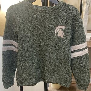 Kids Green Fleece Crewneck Sweatshirt with White Stripes